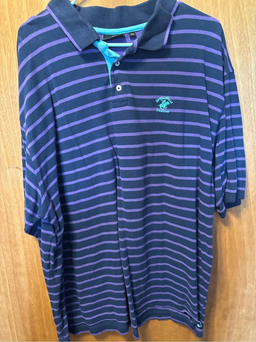 Beverly Hills Polo Club Navy & Purple Striped Polo with Teal Accents